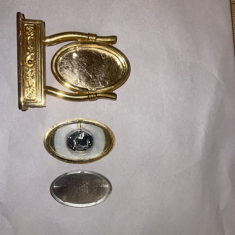 Timex TMX300 Collectible Mini Mirror Clock‎ Quartz Crystal Brass Desk Gold Works